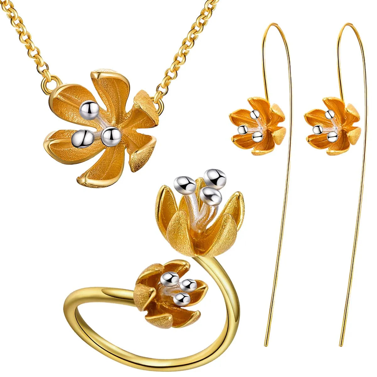 Handmade Gold Silver Two-tone Lotus Flower Jewelry Set