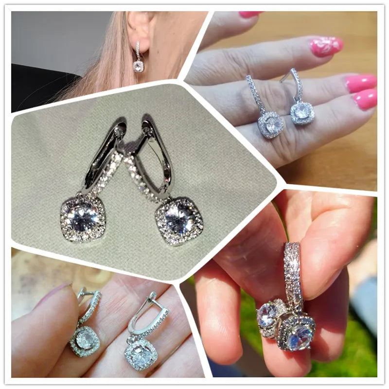 Trendy Square Shape Zirconia Drop Earrings