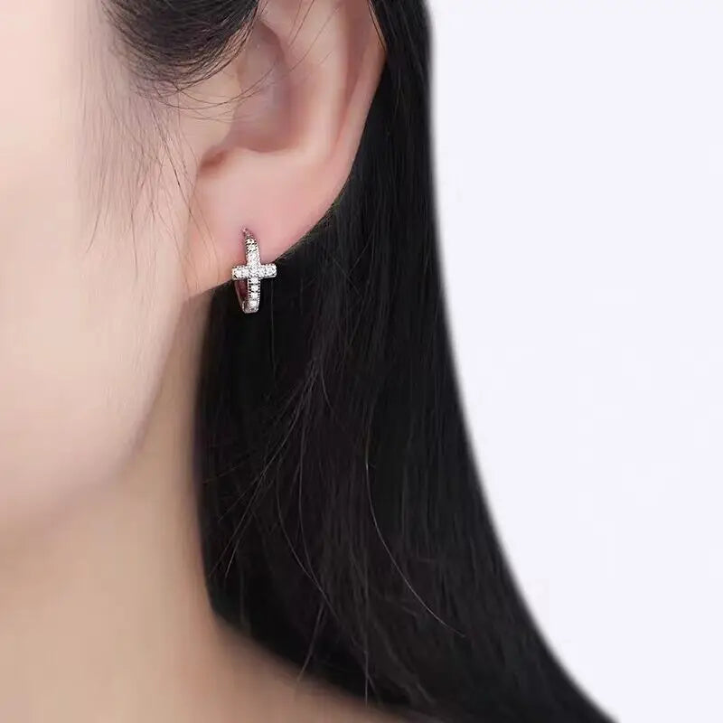 925 Sterling Silver Zircon Hoop Earrings