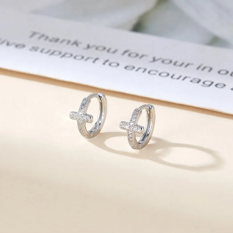 925 Sterling Silver Zircon Hoop Earrings