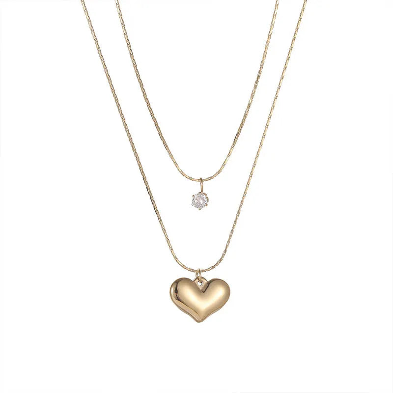 Stainless Steel Double Layer Heart Pendant Choker Necklace