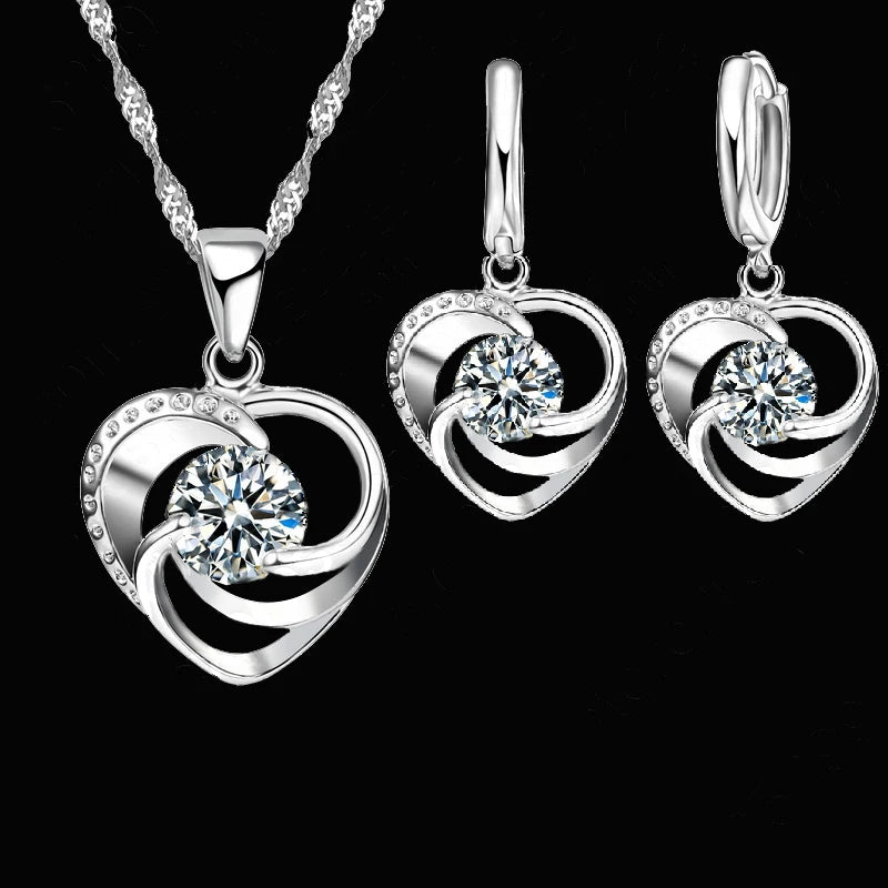 925 Sterling Silver Long Chain Necklace Earrings Set