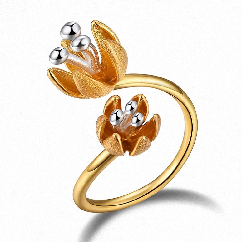 Handmade Gold Silver Two-tone Lotus Flower Jewelry Set