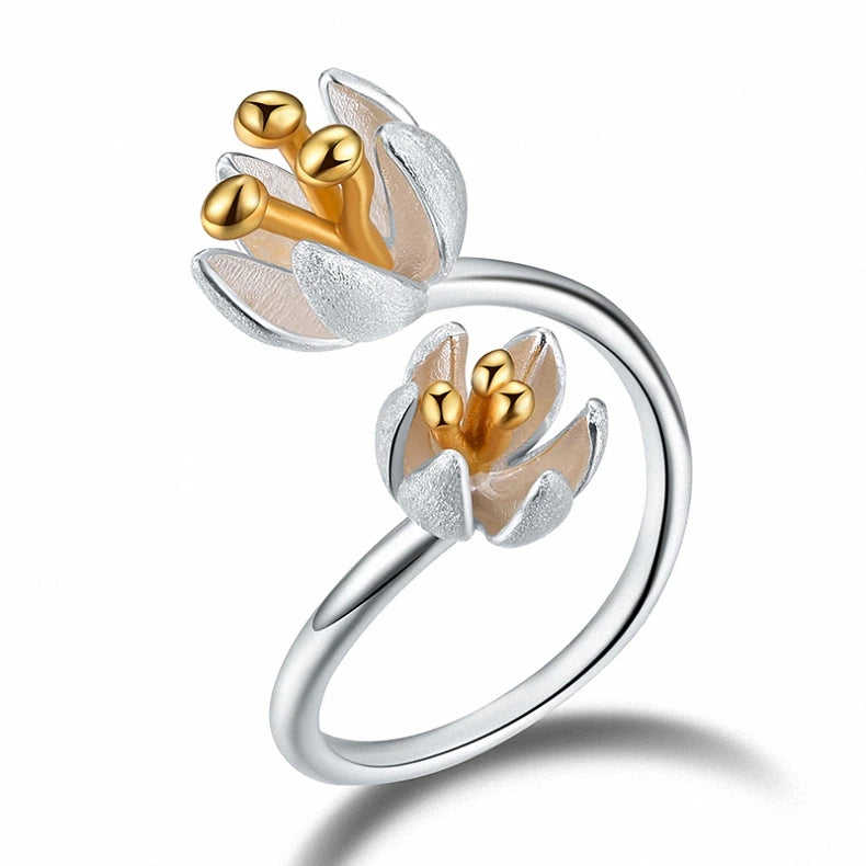 Handmade Gold Silver Two-tone Lotus Flower Jewelry Set