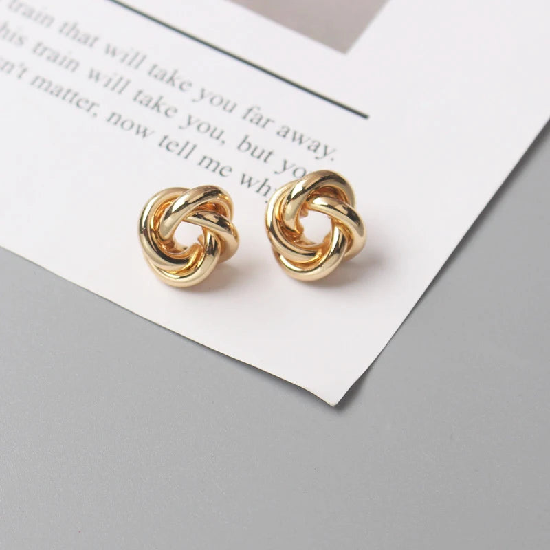Gold Color Tiny Twist Metal Stud Earrings