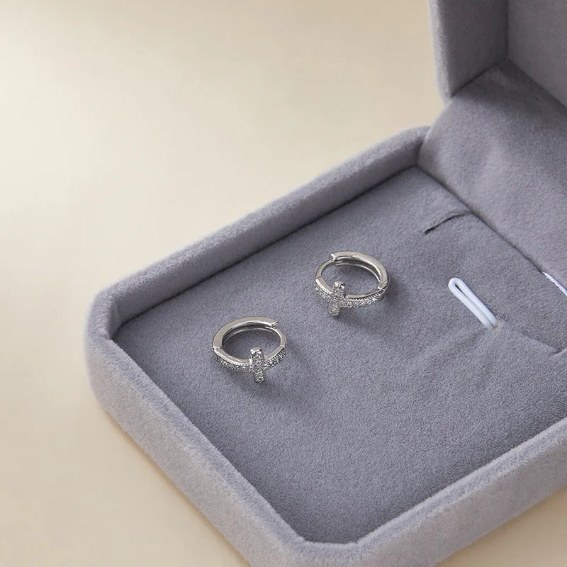 925 Sterling Silver Zircon Hoop Earrings