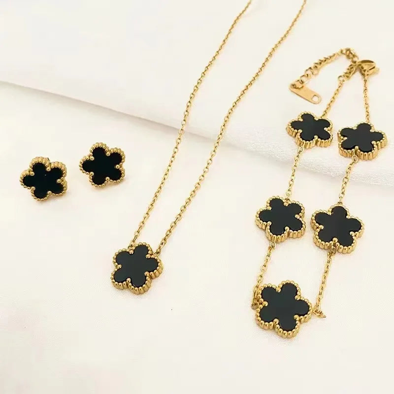 Stainless Steel Luxury Plum Blossom Jewelry Sets
