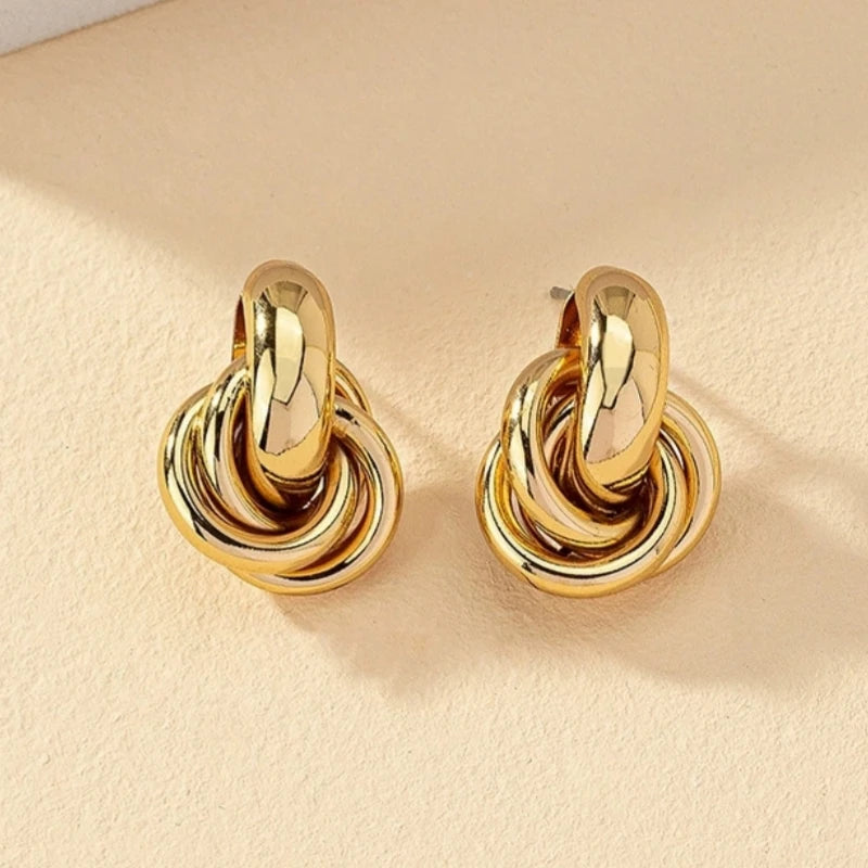 Gold Silver Retro Stud Fashion Round Double Ring Earrings