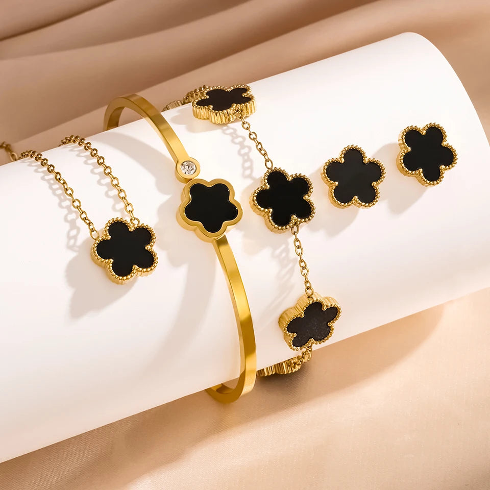 Stainless Steel Luxury Plum Blossom Jewelry Sets