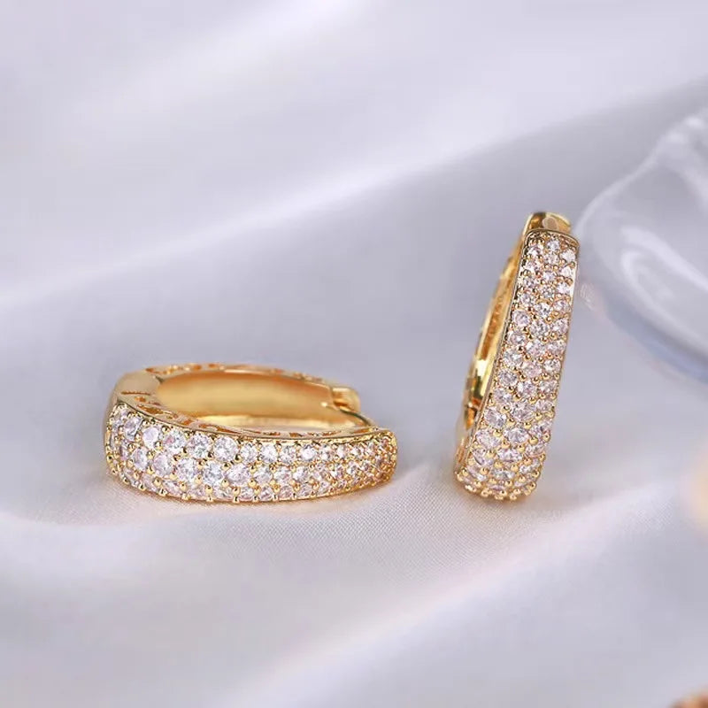 Dazzling Cubic Zirconia Stone Gold Color Hoop Earrings