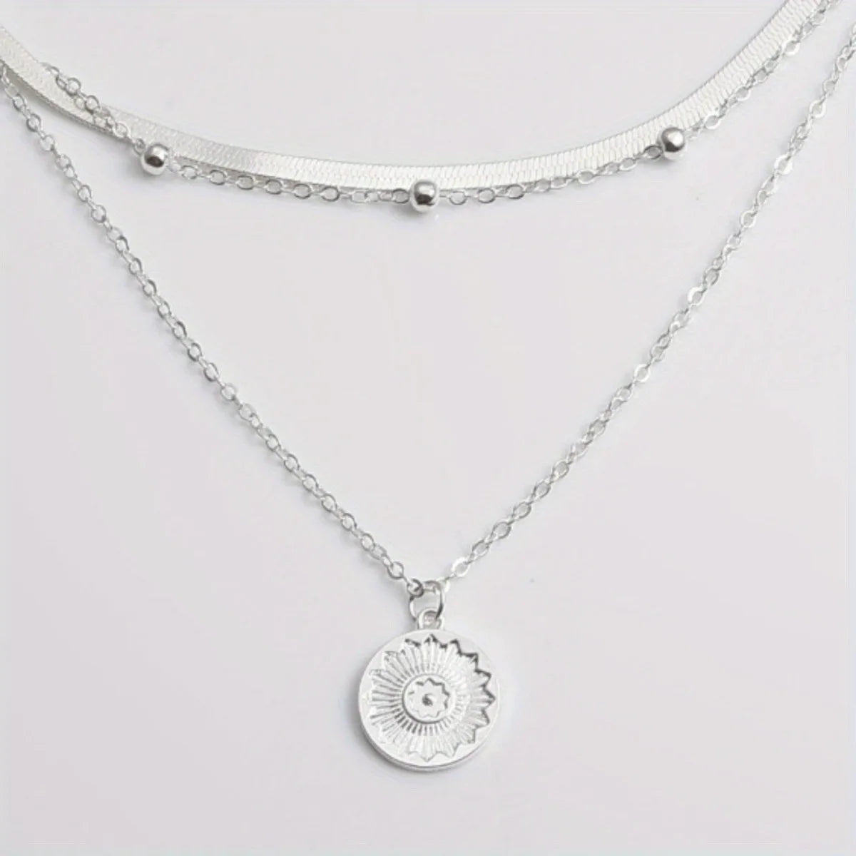 Multi-layer Alloy Snake Bone Chain with Round Bead Chain Necklace