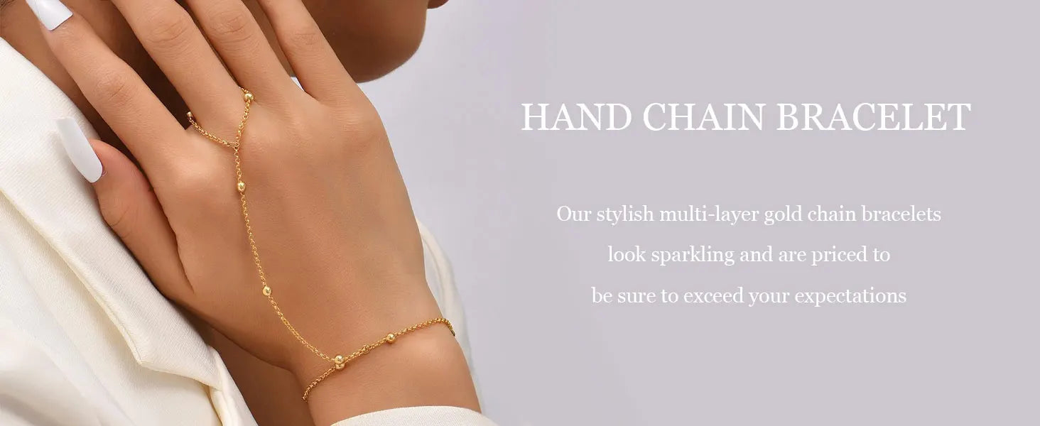 14k Gold Plated Zircon Hand Chain Ring Bracelet