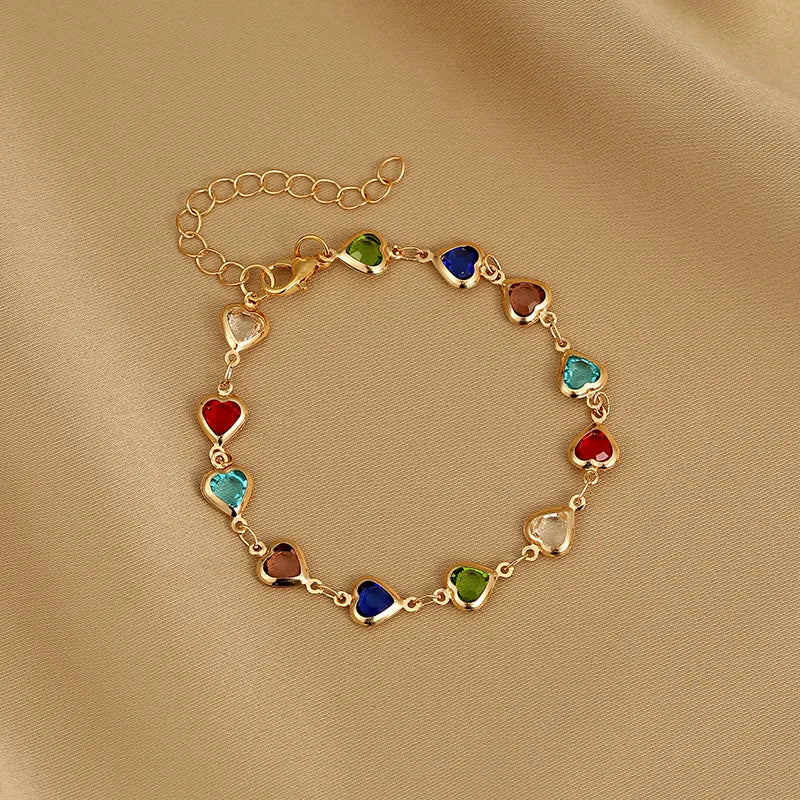 Korean Exquisite Crystal Zircon Colorful Heart Bracelet