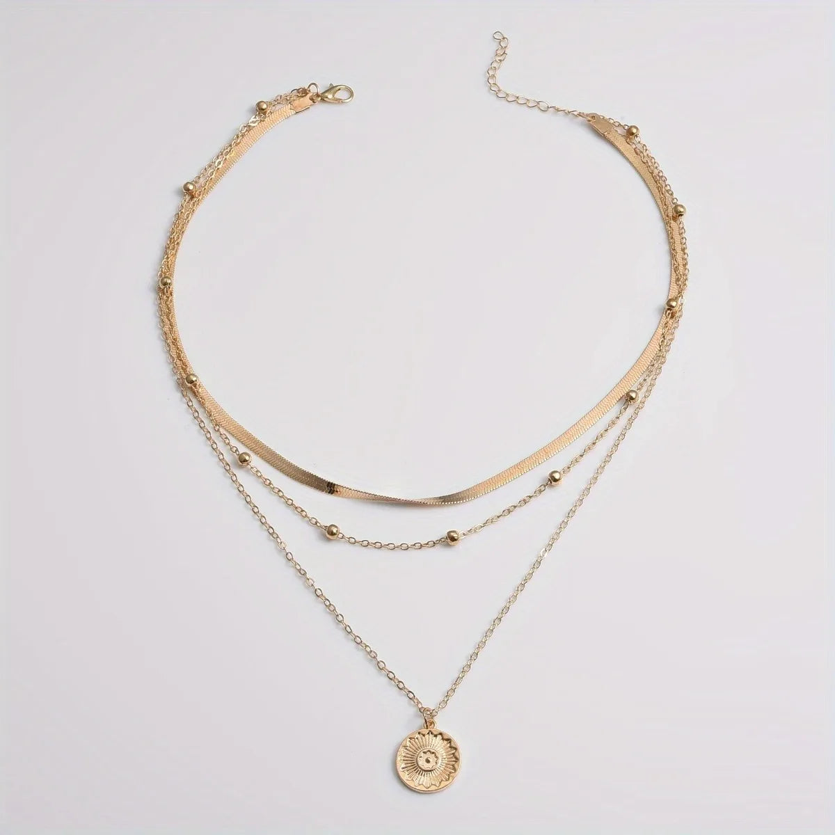 Multi-layer Alloy Snake Bone Chain with Round Bead Chain Necklace