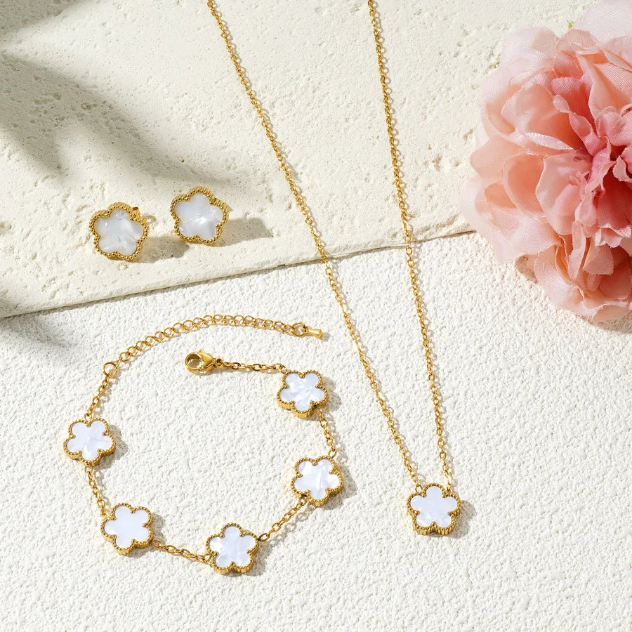 Stainless Steel Luxury Plum Blossom Jewelry Sets