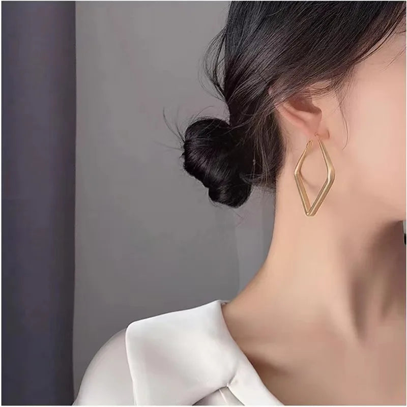Irregular Circle Gold Color Square Hoop Earrings