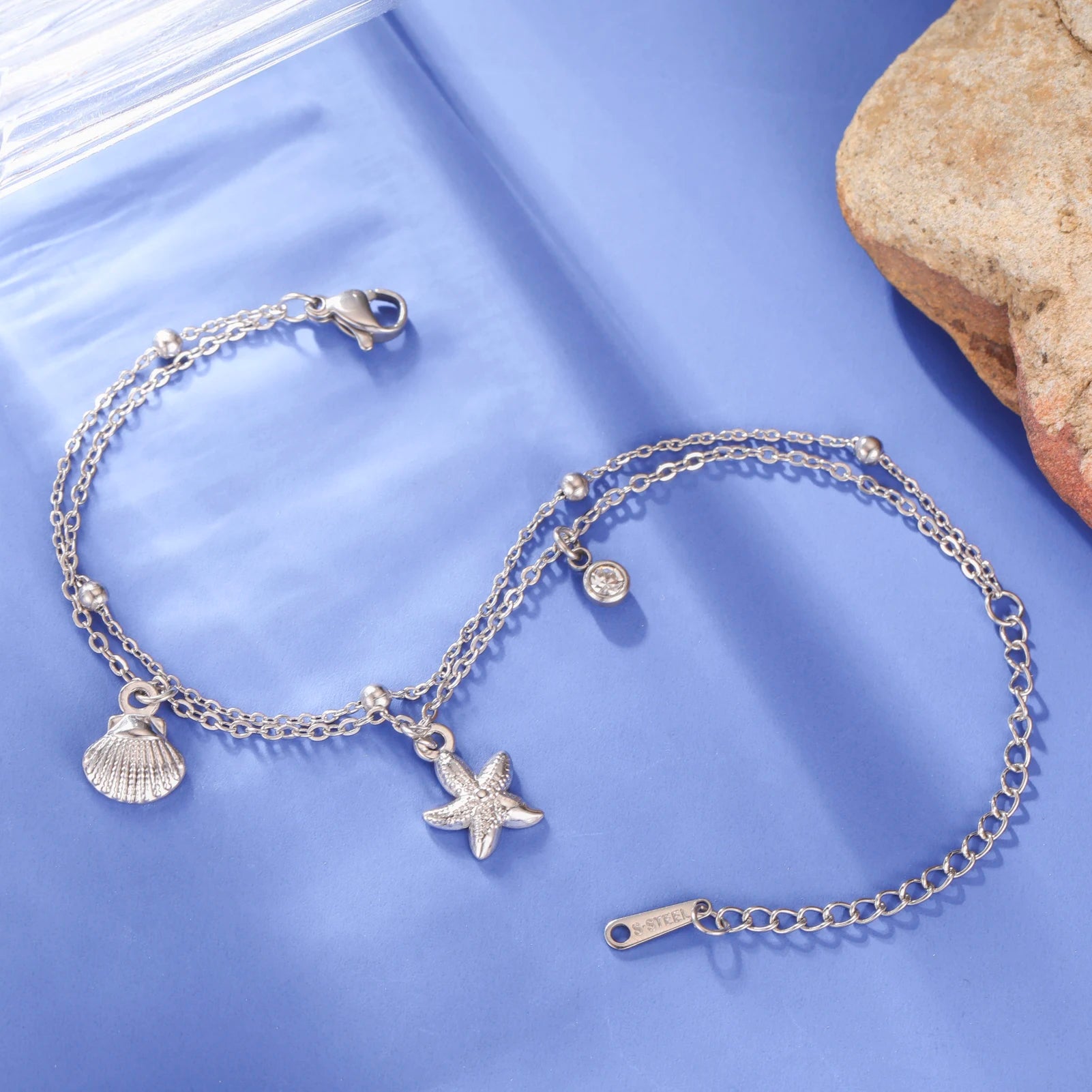 Stainless Steel Starfish Seashell Charms Bracelet