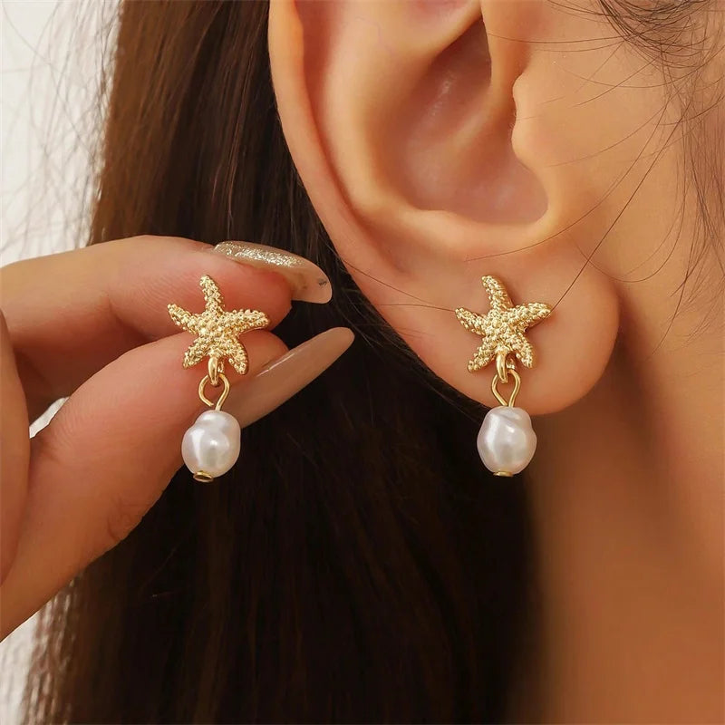 Starfish Pearl Drop Earrings