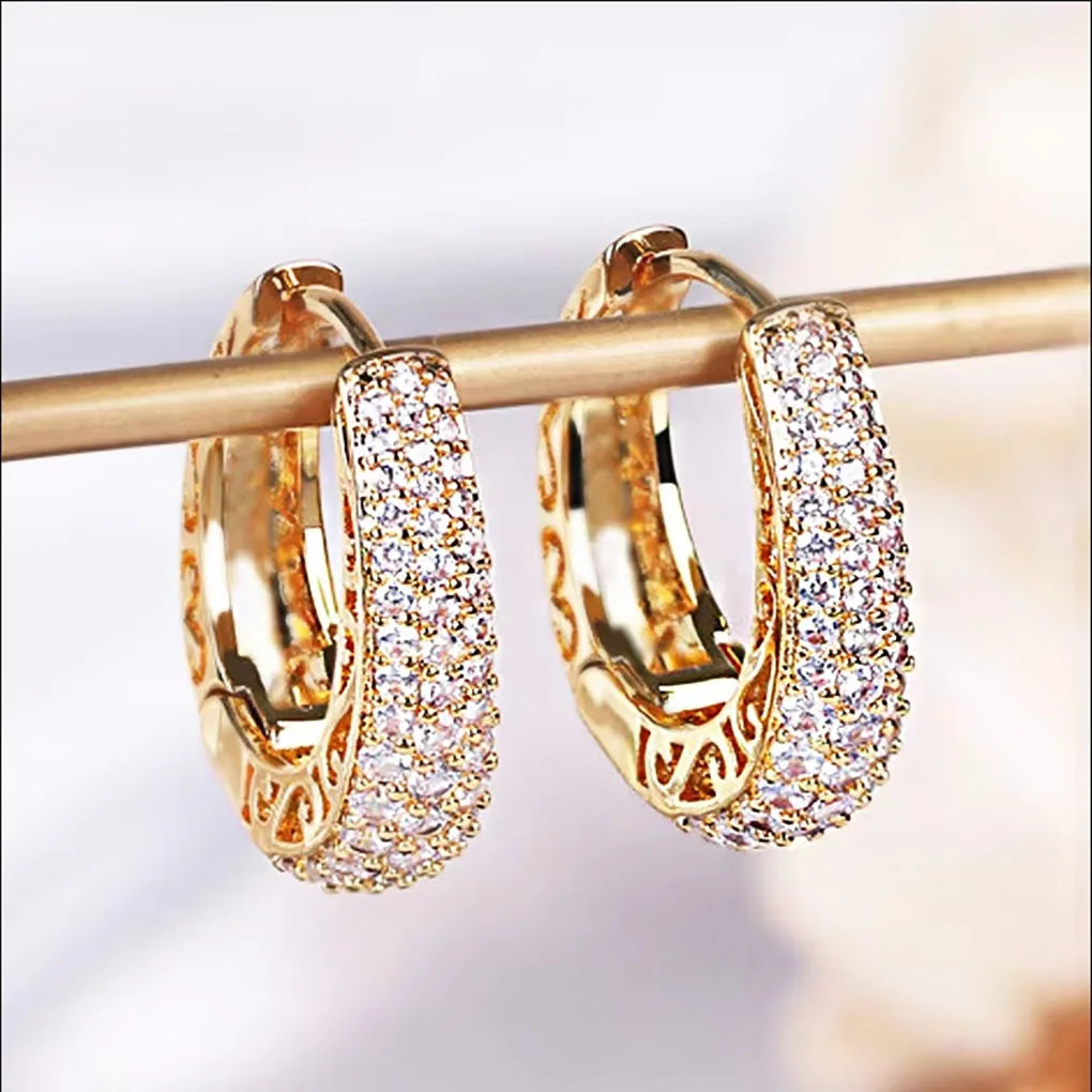 Dazzling Cubic Zirconia Stone Gold Color Hoop Earrings