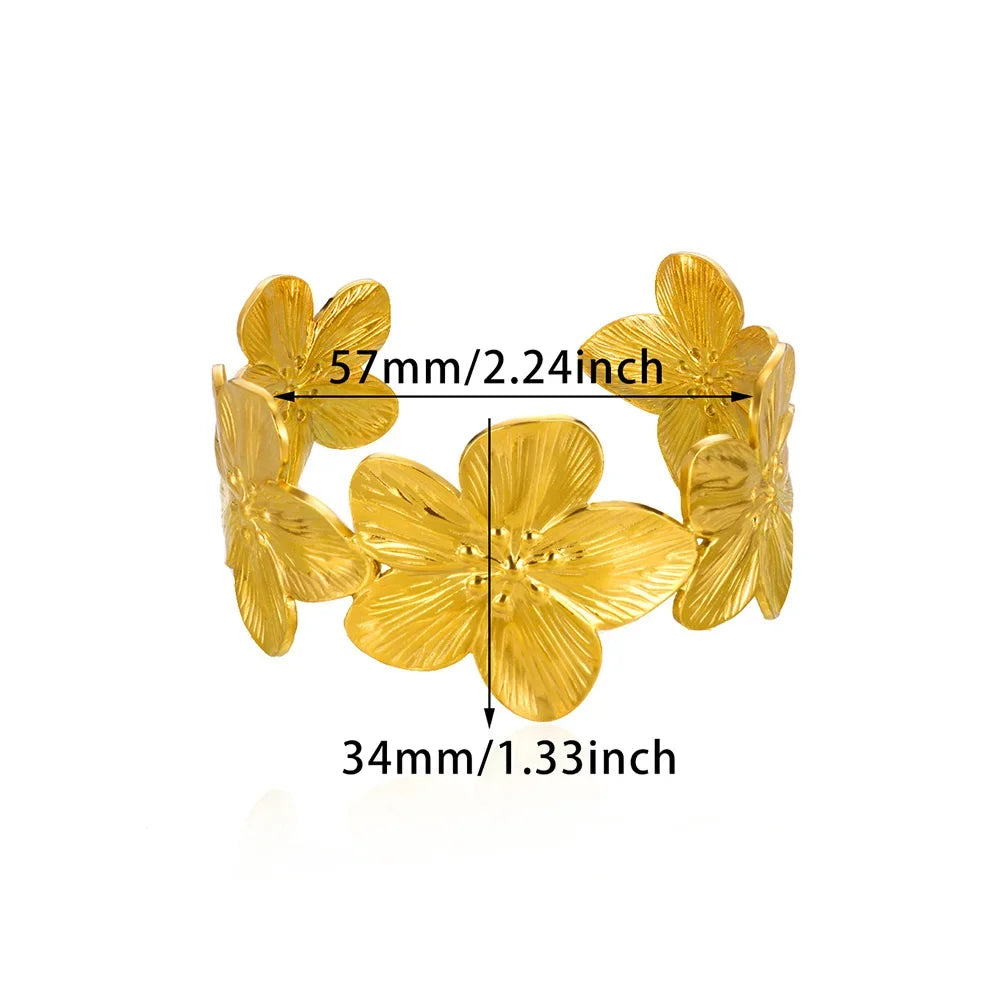 Chic Gold Color Elegant Flower Shaped Cuff Bracelet