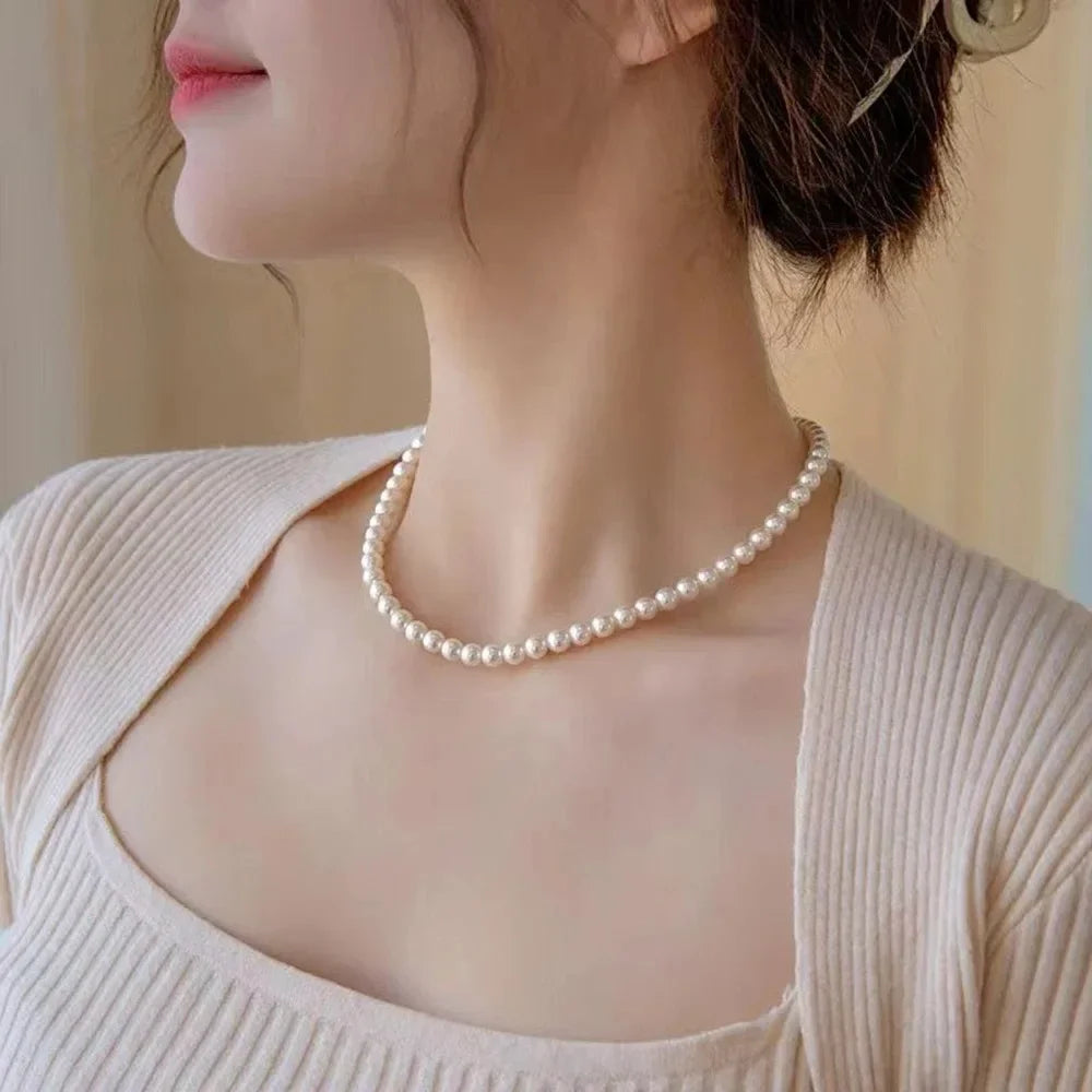 White Pearl Vintage Elegant Chain Choker Necklace