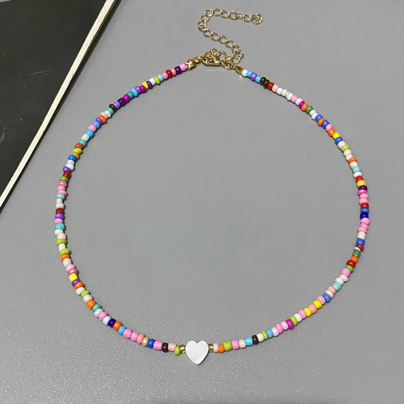 Colorful Love Heart Design Seed Beads Choker Nekklace