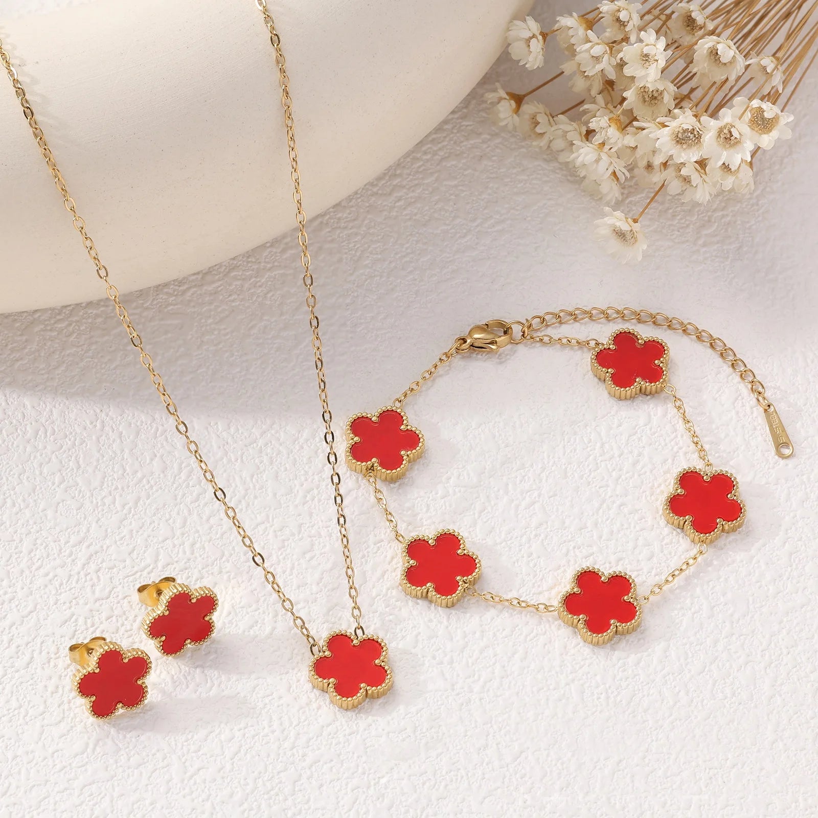 Stainless Steel Luxury Plum Blossom Jewelry Sets