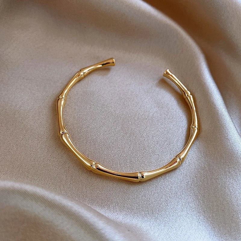 Vintage Punk Gold Color C- shaped Bamboo Opening Bracelet