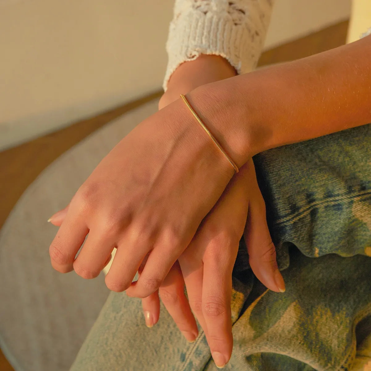 Round Bone Chain Bracelet Stainless Steel Golden and Silvery Snake Bone Chain Bracelets