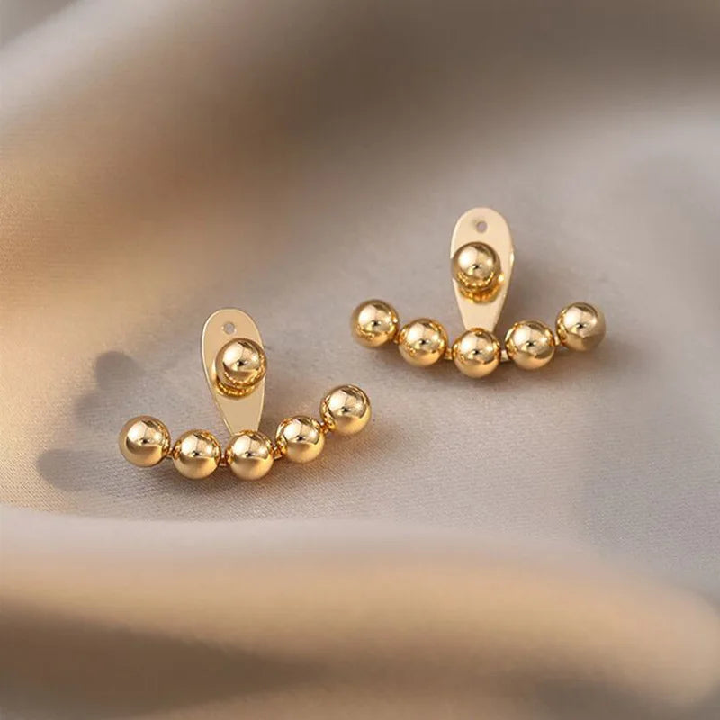 Gold Color Stainless Steel Beaded Stud Earrings