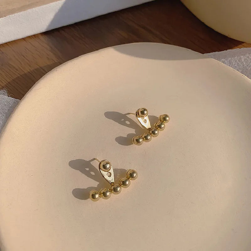 Gold Color Stainless Steel Beaded Stud Earrings