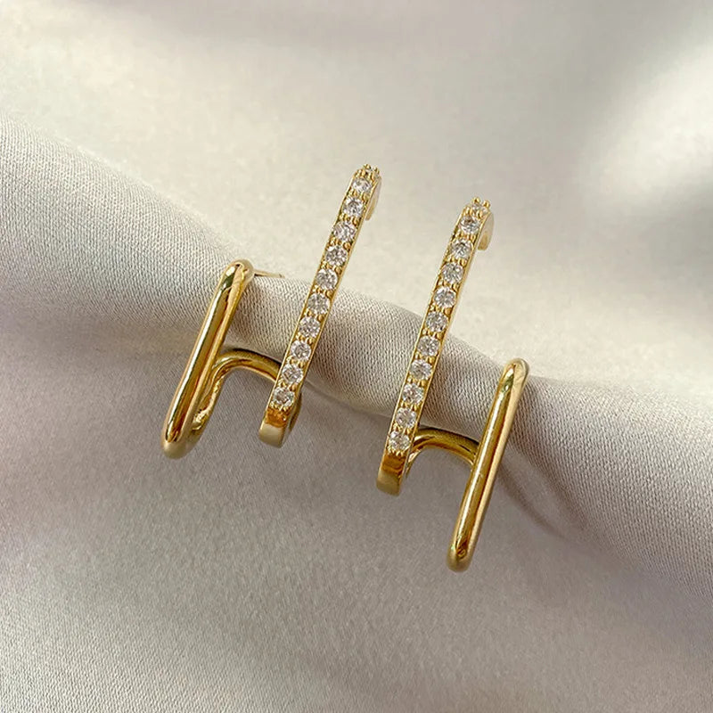 Exquisite Rhinestone Decor Ear Cuff Earrings