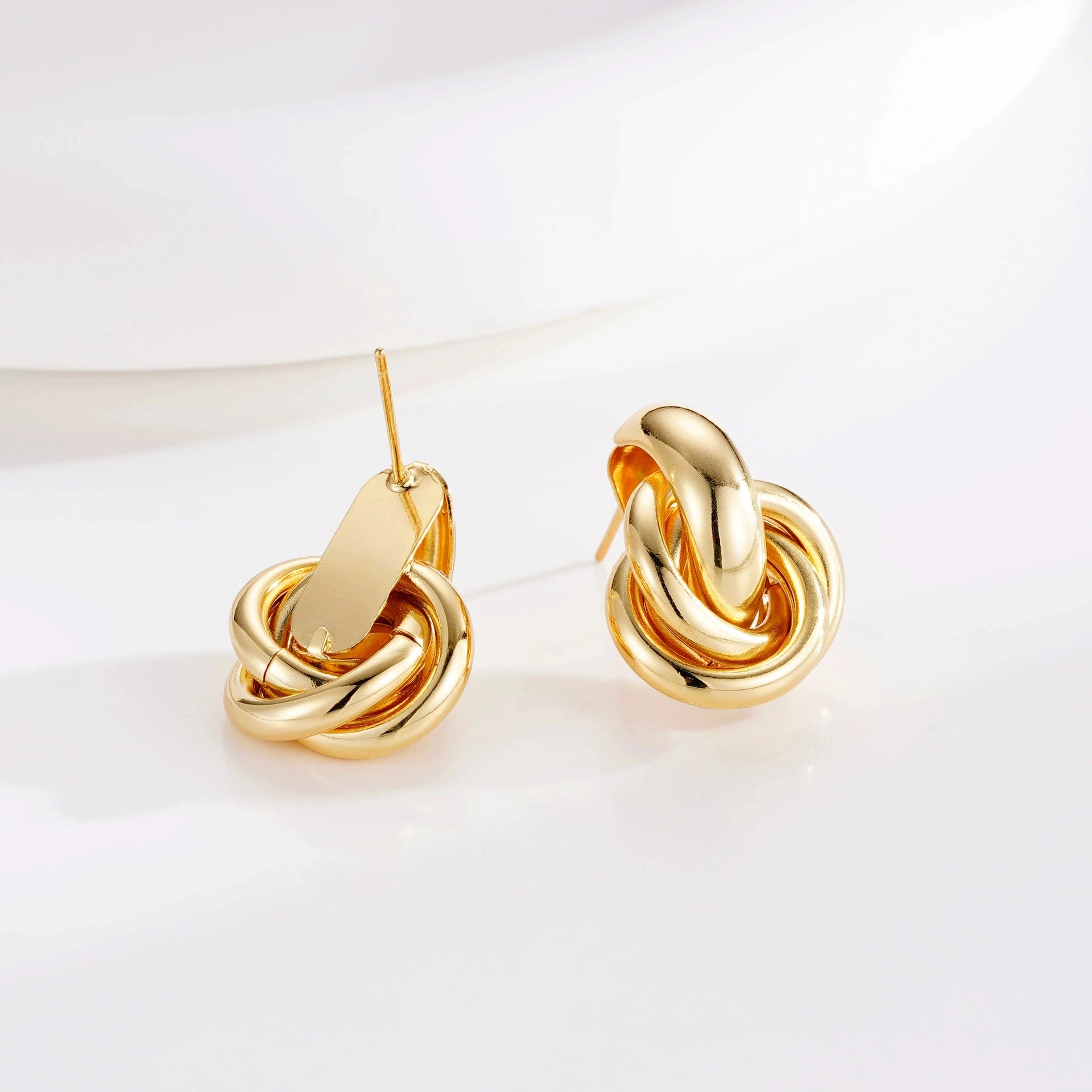 Gold Silver Retro Stud Fashion Round Double Ring Earrings