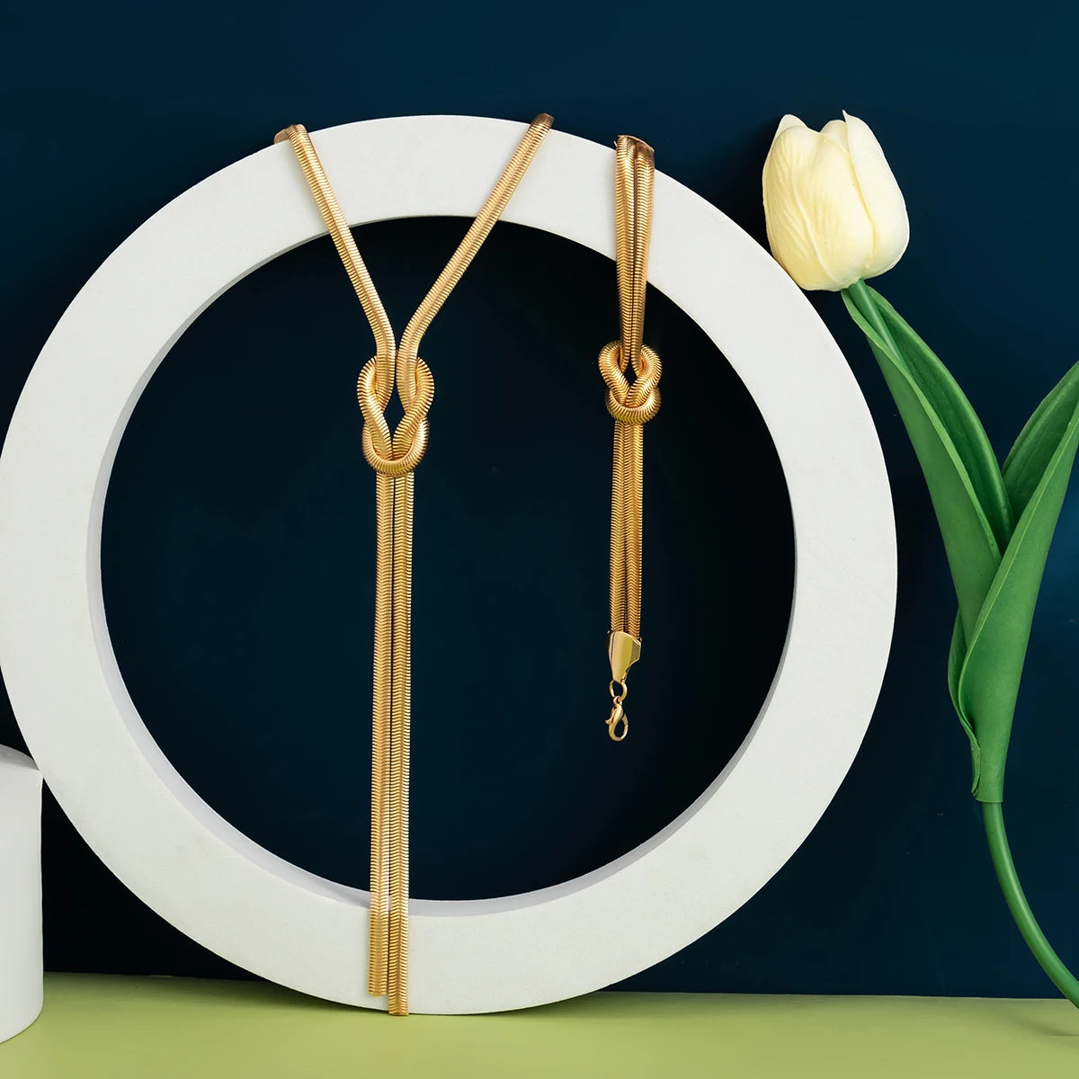 Vintage Goth Tassel Long Snake Twisted Chain Bracelet Necklace Set