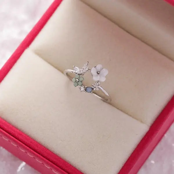 Crystal Zircon Flower Leaf Butterfly Adjustable Open Rings
