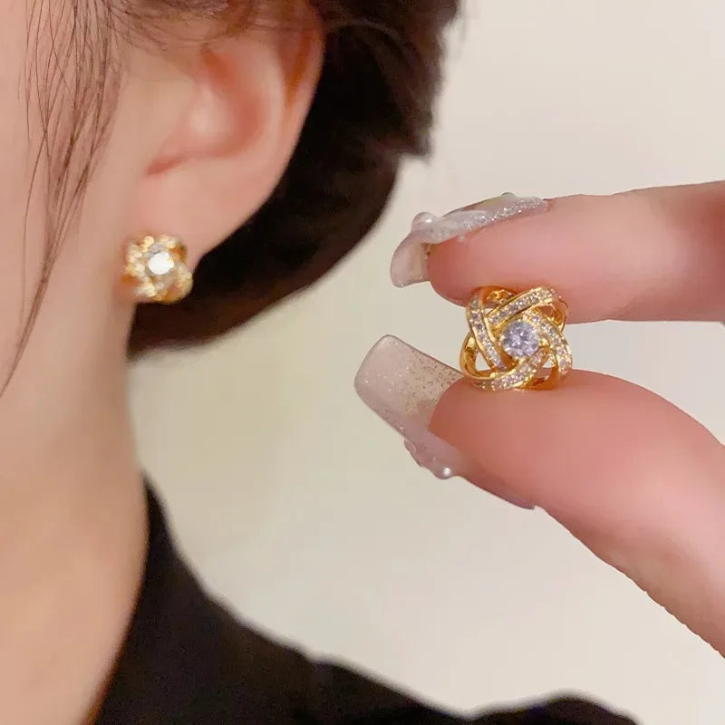 Korean Elegant Zircon Heart Flower Earrings