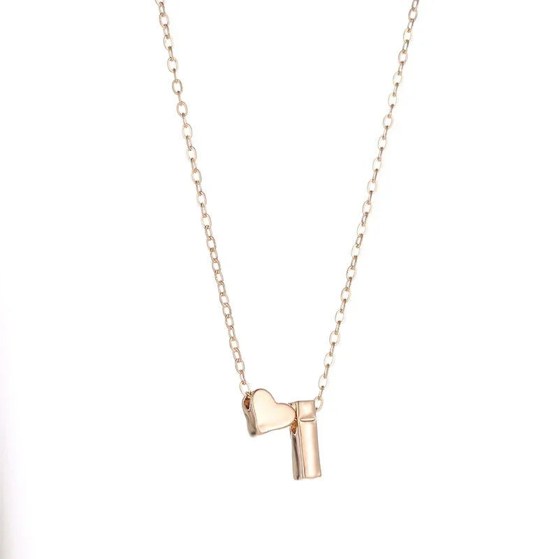 Gold Silver Tiny Heart Letter Name Dainty Necklace