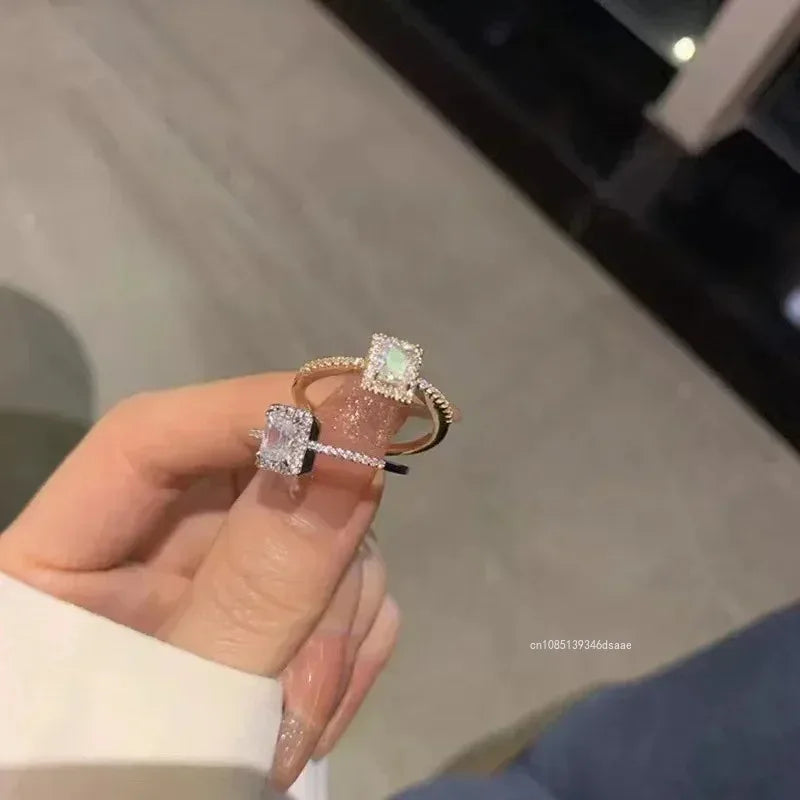 French Square Moissanite Wedding Engagement Rings