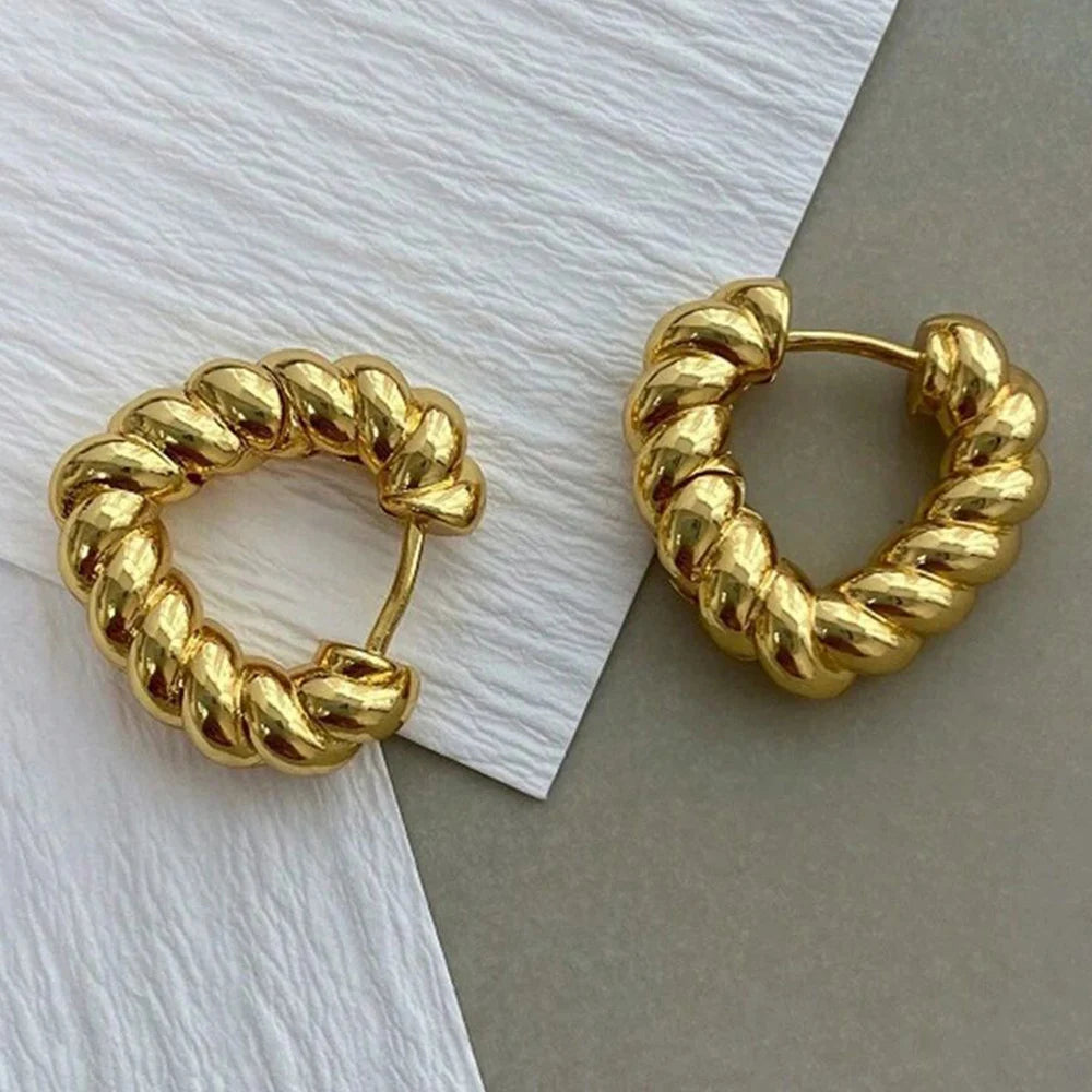 Gold Plating Twisted Heart Shape Hoop Earrings