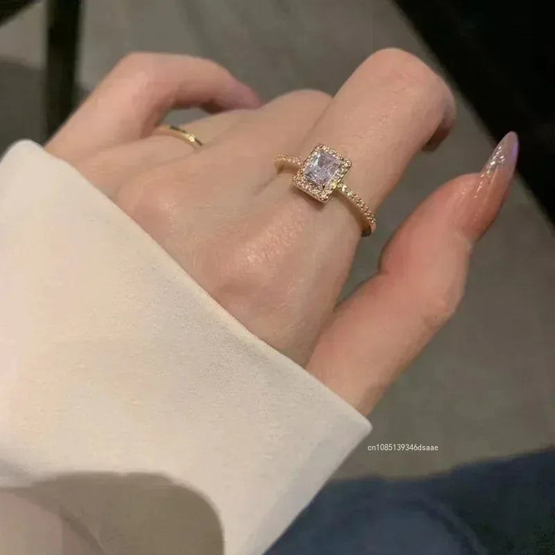 French Square Moissanite Wedding Engagement Rings