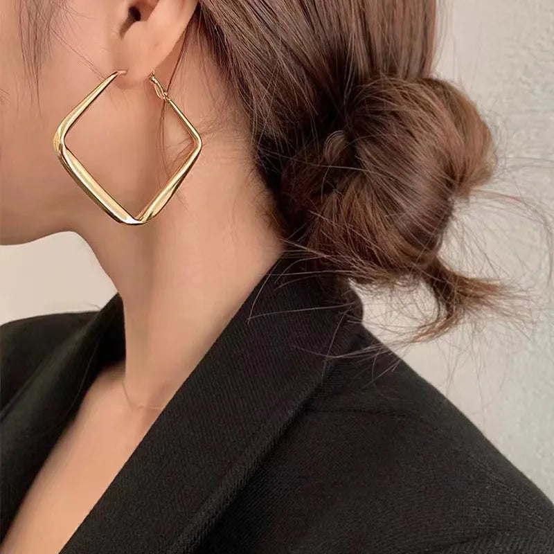 Irregular Circle Gold Color Square Hoop Earrings