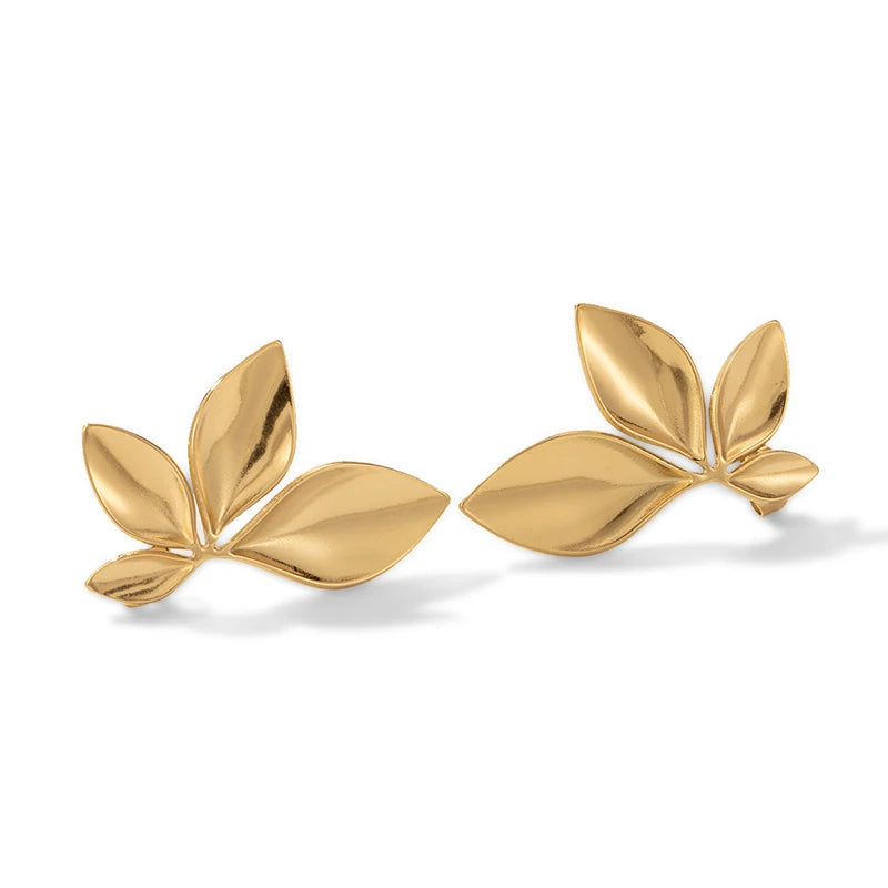 Stainless Steel Leaves Flower Stud Earrings