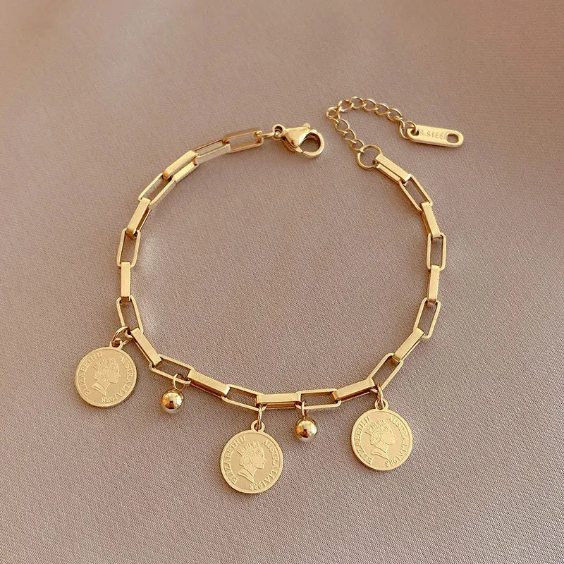 Gold Stainless Steel Pendant Bracelet