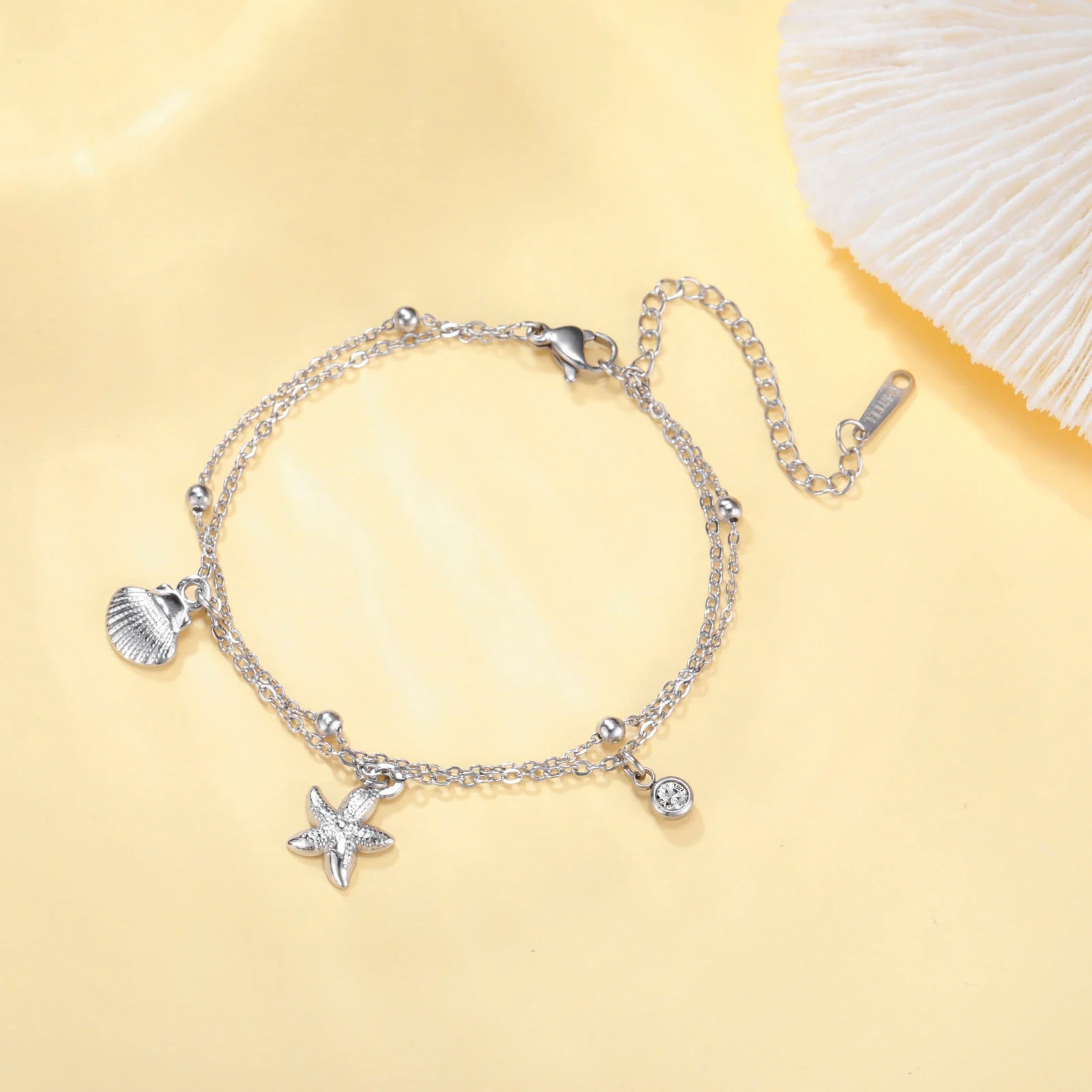 Stainless Steel Starfish Seashell Charms Bracelet