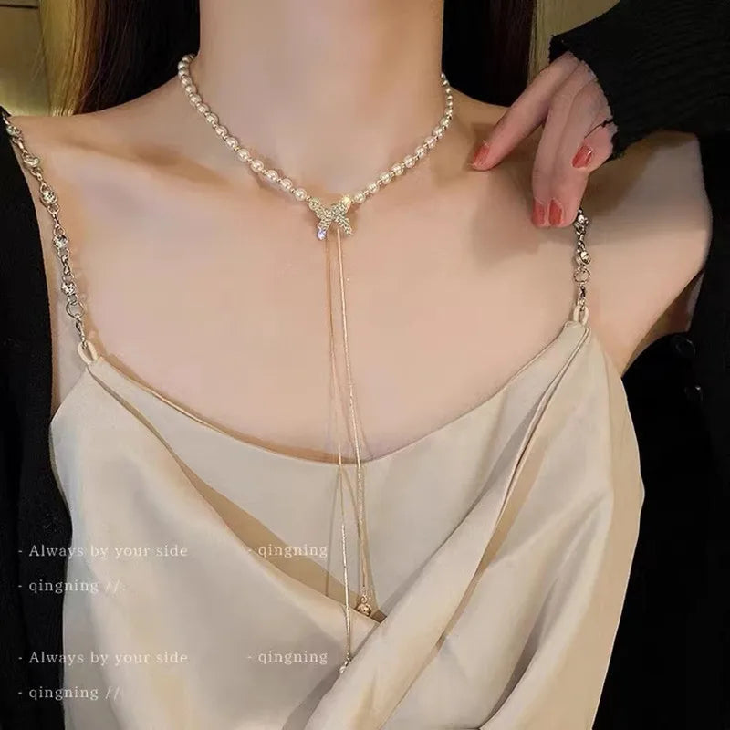 Gold Color New Beads Pearl Choker Necklace