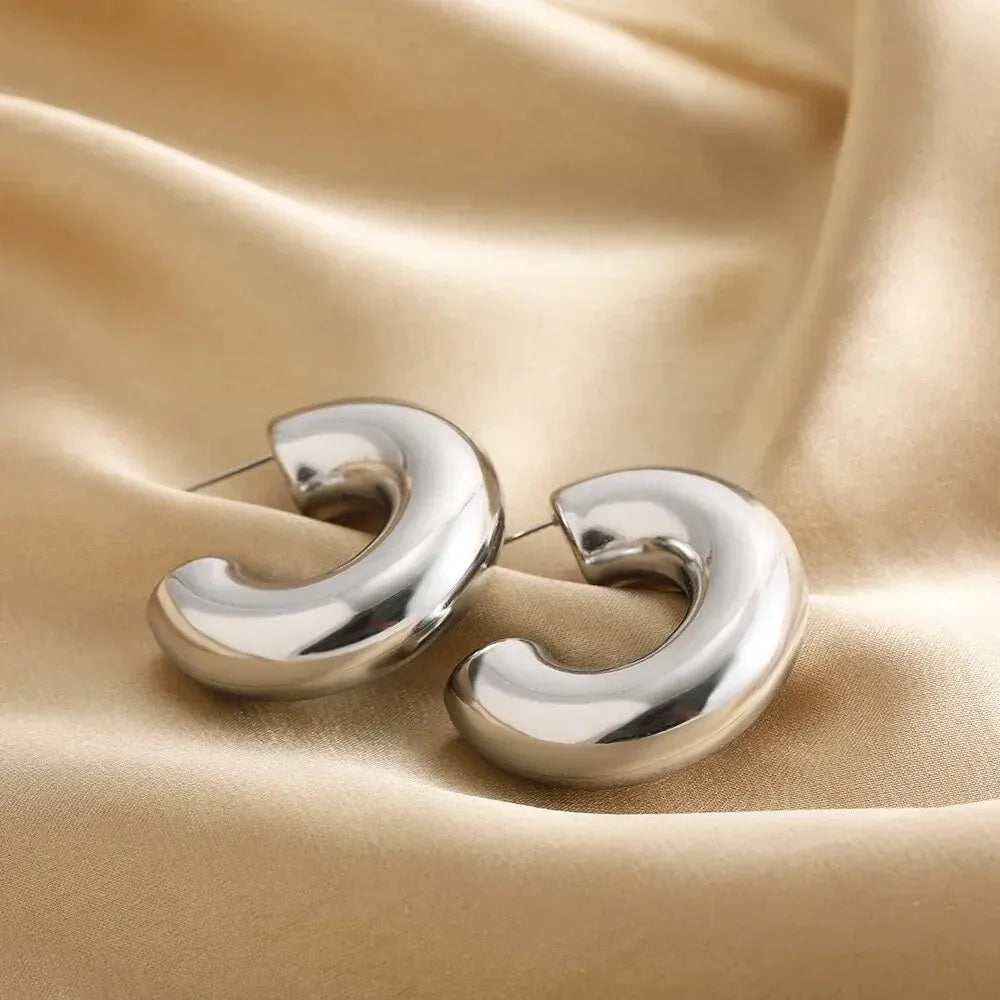 Gold Color Circle Twists Hoop Earrings