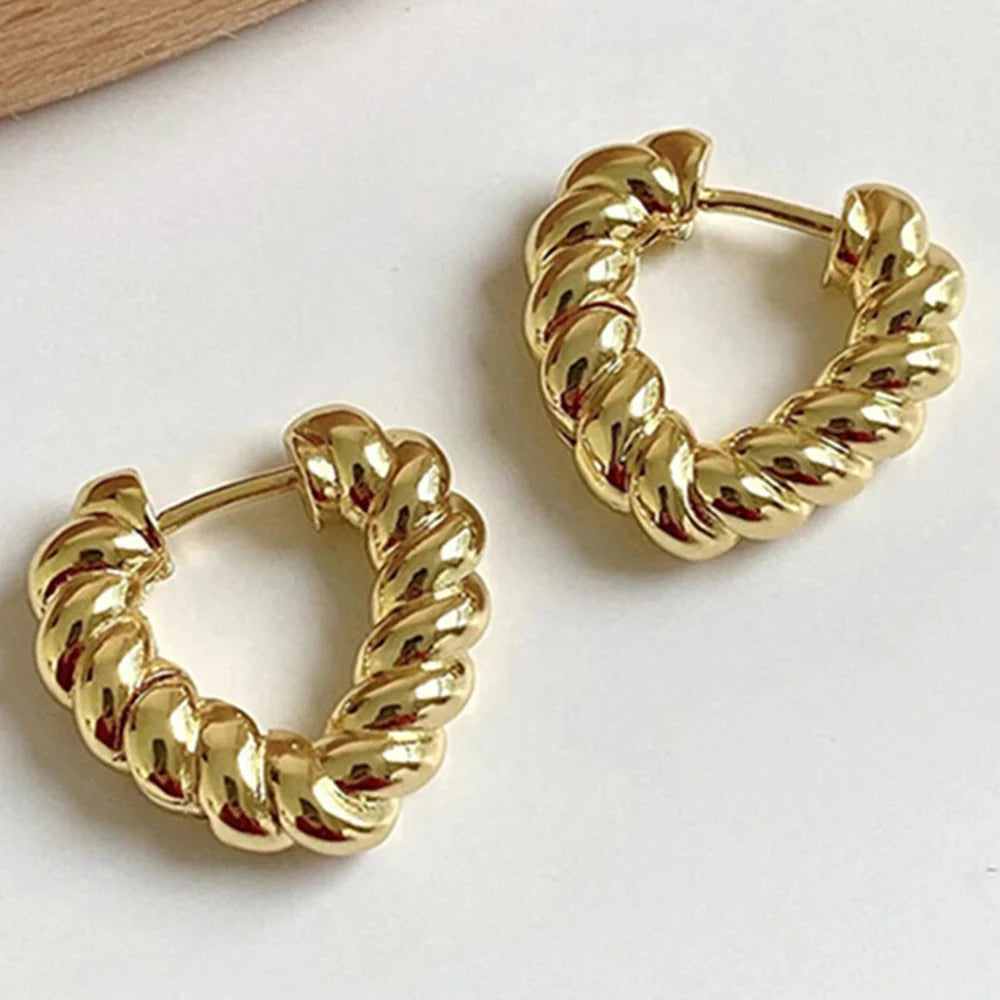 Gold Plating Twisted Heart Shape Hoop Earrings