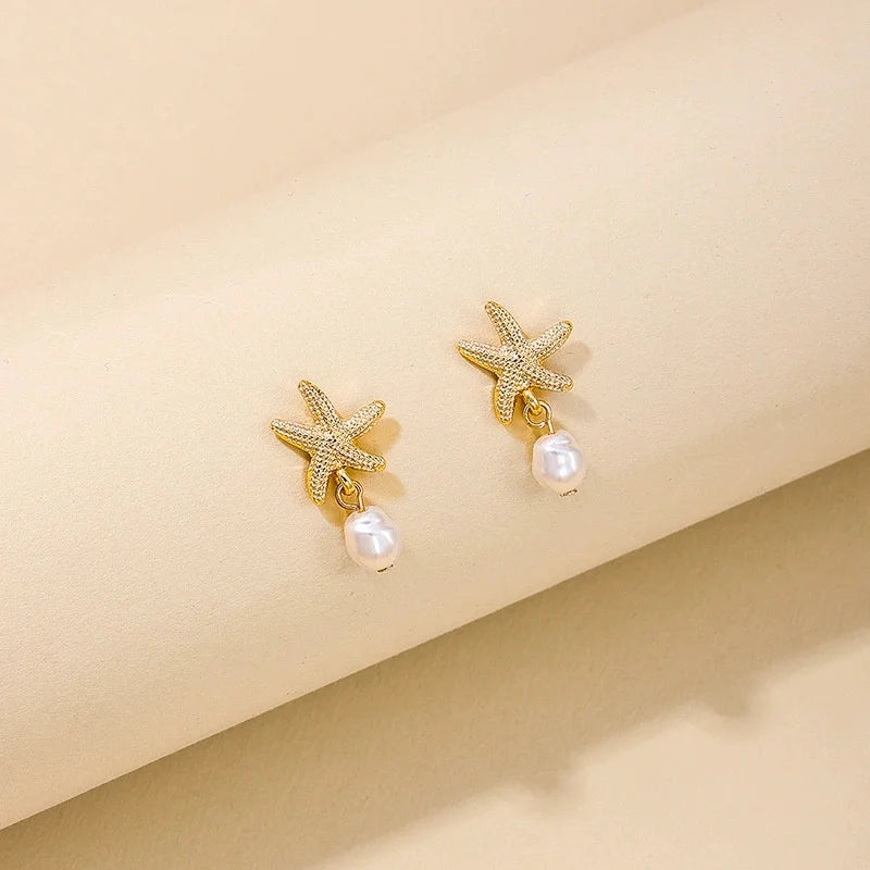 Starfish Pearl Drop Earrings