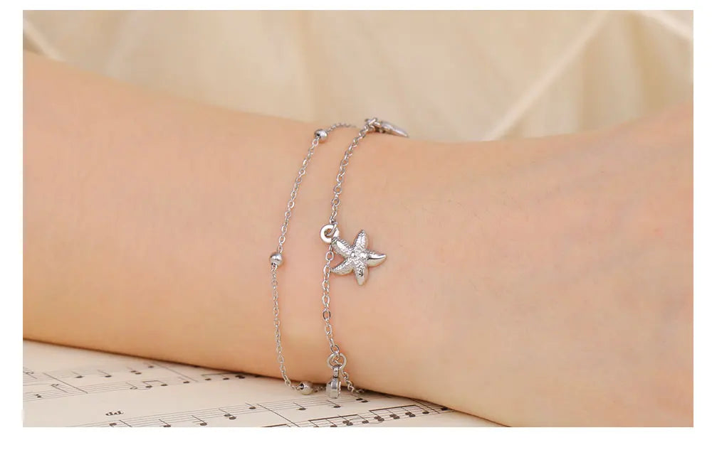 Stainless Steel Starfish Seashell Charms Bracelet