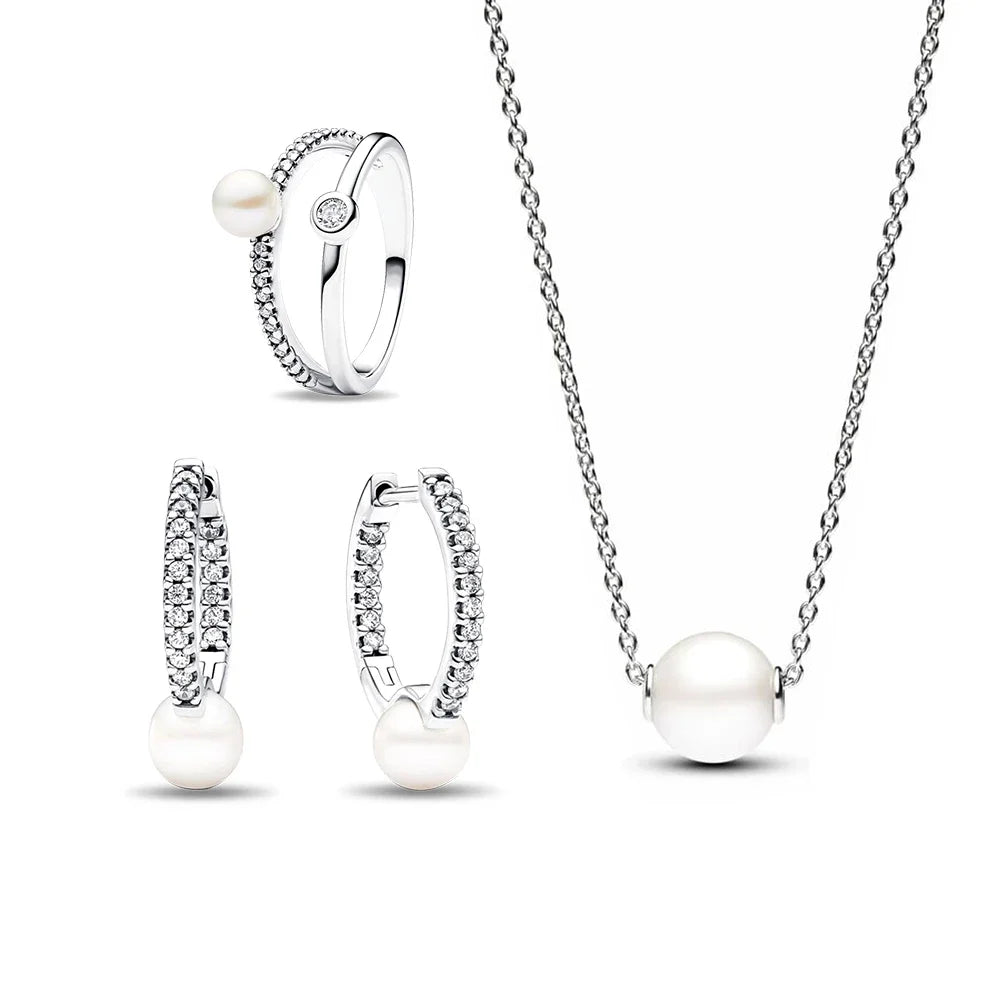 925 Sterling Silver 925 Freshwater Cultured Pearls Collier Pearl Jewelery Set